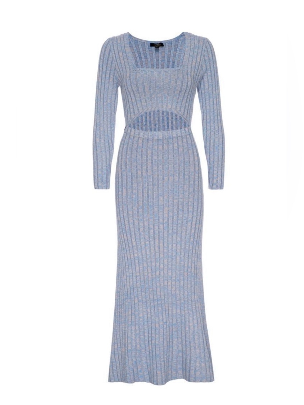 AFRM "Skye" Cut Out Front Ribbed Marled Icy Blue Midi Sweater Dress NWT Size XL